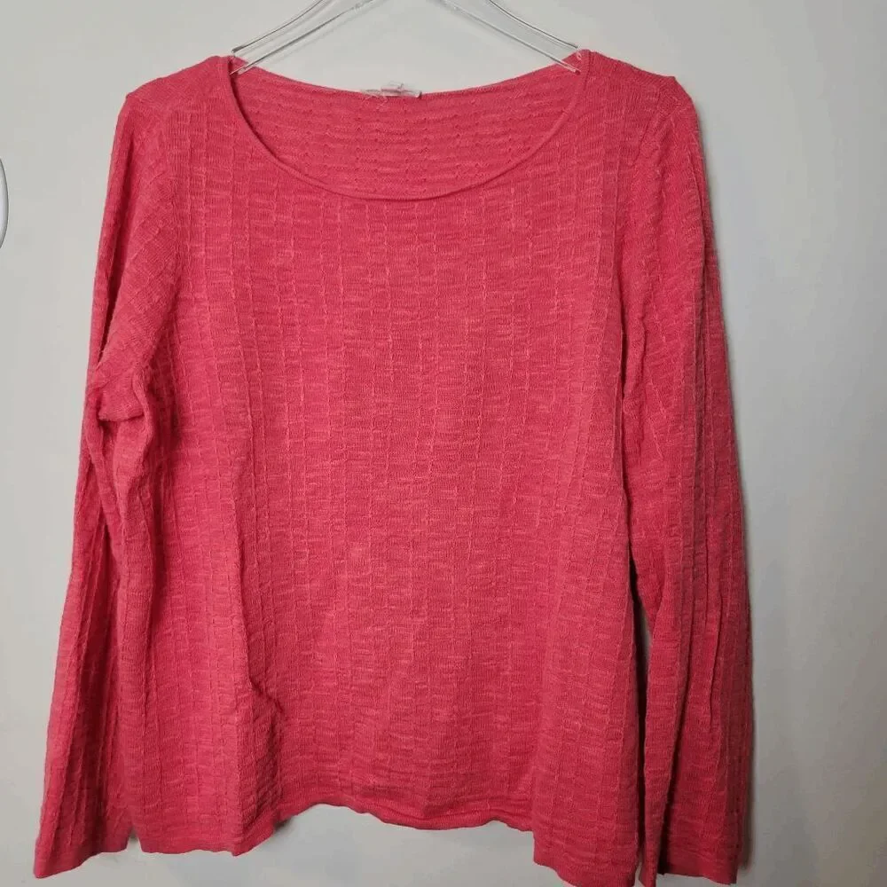 Eileen Fisher Lightweight Linen Cotton Knit Pullover Sweater Womens Red Size Lar - Picture 1 of 4